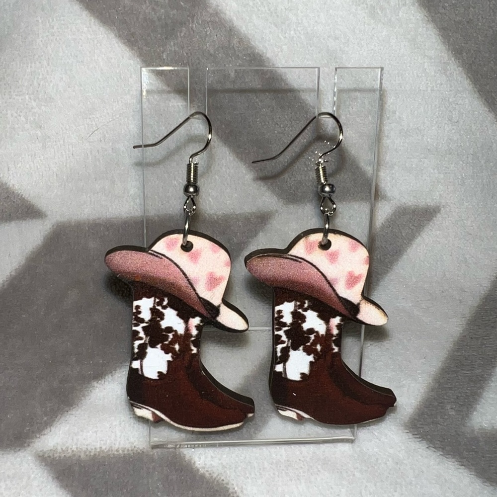 Cowgirl Cowboy Boots Earrings Costume NWT